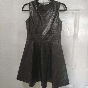 By and By Girl's Size 16 Faux Leather Black Sleeveless Skater Dress Fit & Flare